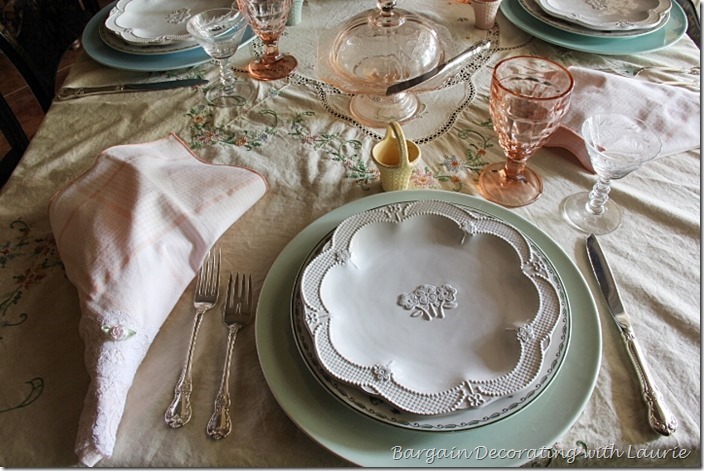 Pastel Floral Themed Tablescape-Bargain Decorating with Laurie