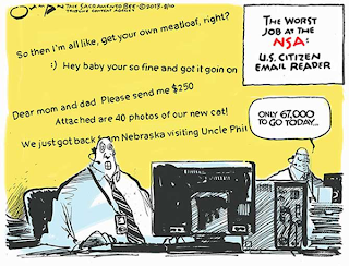 image: cartoon by Jack Ohman, "The Worst Job at the NSA..."