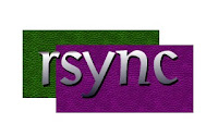 Image of two squares one gree the other purple with the word rsync