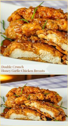 Double Crunch Honey Garlic Chicken Breasts - Our most popular recipe of the last 5 years! Super crunchy, double coated chicken breasts get dipped in the best ever honey garlic sauce before serving. This easy chicken dish has millions of page hits on RockRecipes.com and has been pinned hundreds of thousands of times on Pinterest