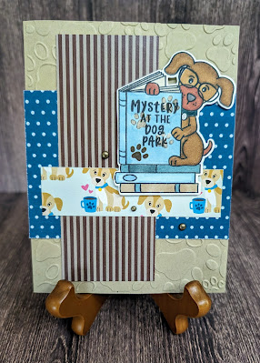 Tracy's puppy card features Puppy's Reading List and Coffee House Stories by Newton's Nook Designs; #inkypaws, #newtonsnook, #puppycards, #dogcards, #cardchallenge, #cardmaking