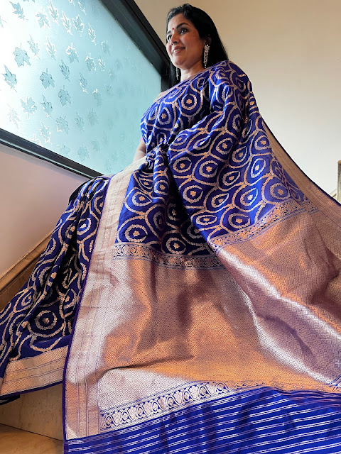 Jewel of Elegance: The Lapis Blue Pure Katan Silk Saree with Jangla Jaal and Kaduwa Weave