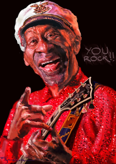 Chuck Berry Rock caricature digital painting Fede Bengoa