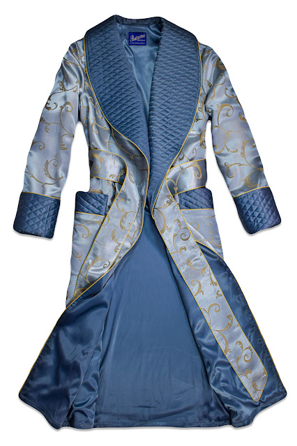 mens blue dressing gown quilted silk cotton housecoat smoking jacket robe