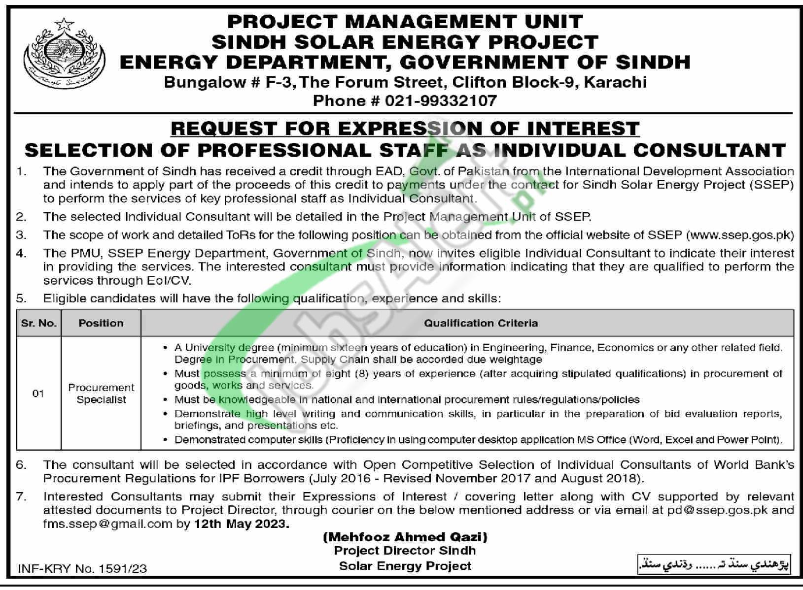 Energy Department Govt of Sindh Jobs 2023 Sindh Solar Energy Project