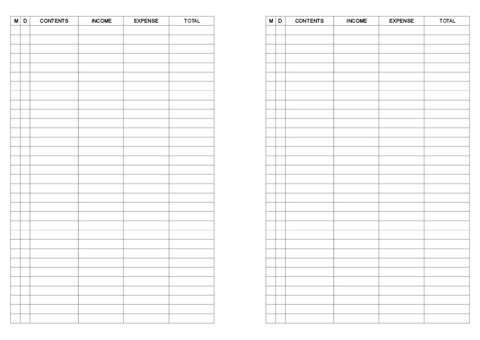 手帳內頁｜財務記帳A5-收支記帳表-英文版