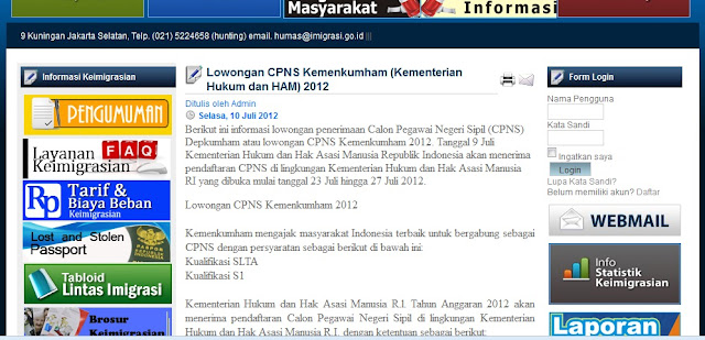 Lowongan CPNS Kemenkumham (Kementerian Hukum dan HAM) 2012 
