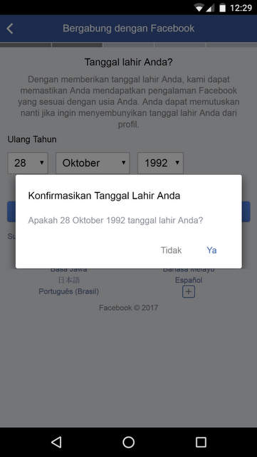 Facebook konfirmasi tanggal lahir