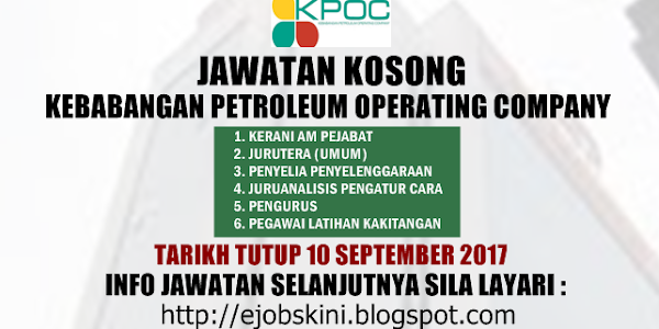 Jawatan Kosong Kebabangan Petroleum Operating Company - 10 September 2017