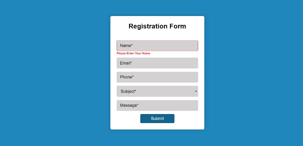 validation of the registration form
