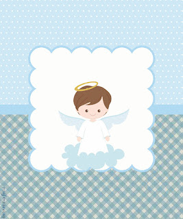 Cute Angel in Light Blue Free Printable Candy Bar Labels.