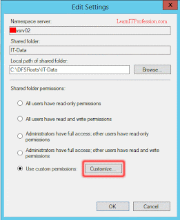 how to configure distributed file system namespace on windows server 2012 r2