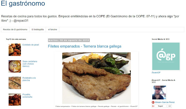 Filetes empanados - Ternera blanca gallega - Recetas TOP25 en el gastrónomo en 2017. Menciones a otros artículos en el gastrónomo y en el troblogdita: Recetas para MIBers - Recomendación del CN Altea a Esther Checa - Recetas con açaí de beleeza - Canal Cocina - Blogueros cocineros - ÁlvaroGP - el troblogdita