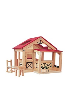MyHabit: Save Up to 60% off Dollhouses + Decor by Plan Toys: Farmhouse - Includes a table, rocking chair, and 2 garden boxes; inside is a fireplace with 2 cooking pots; movable front porch