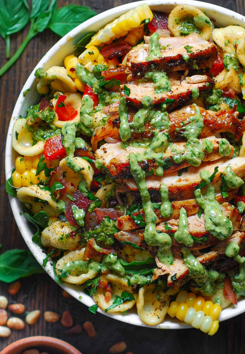 Chicken and Corn Pasta Salad with Bacon