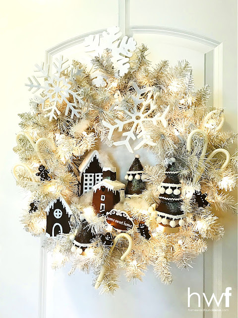 painting,holiday,Christmas,Christmas Decor,re-purposed,up-cycling,makeover,DIY,diy decorating,thrifted,art class,gingerbread theme,gingerbread decor,gingerbread Christmas,gingerbread home decor,Christmas home decor,gingerbread holiday decor,gingerbread crafts,gingerbread house,gingerbread village,ceramic village makeover,Christmas wreath,Holiday wreath,diy holiday decor,diy home decor,tutorial