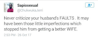  "Never criticize your husband