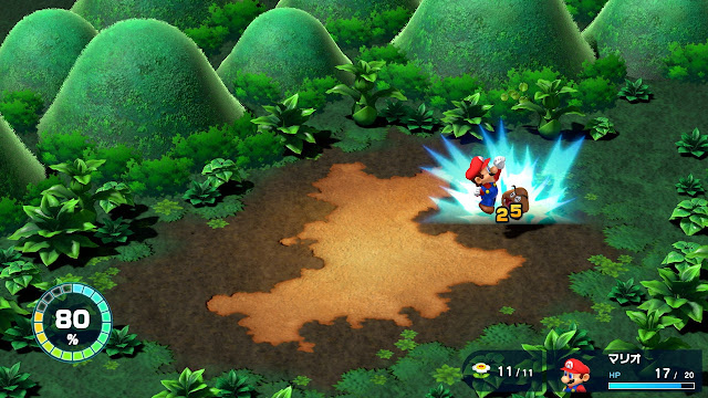 Imagem de Super Mario RPG em que Mario ataca um Goomba.