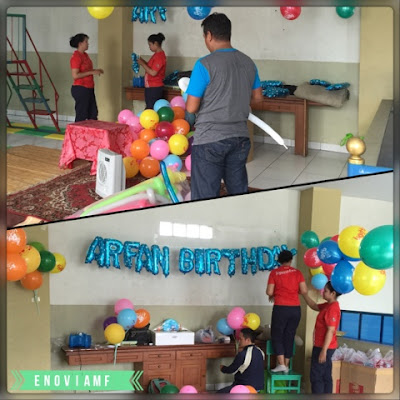Persiapan ulang tahun Arfan oleh Pihak Restoran Fastfood
