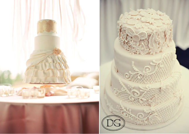  white cake spotted here or do a colored cake with white lace details