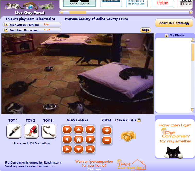 Here you can see the screen that users use to watch the cats and control the toys