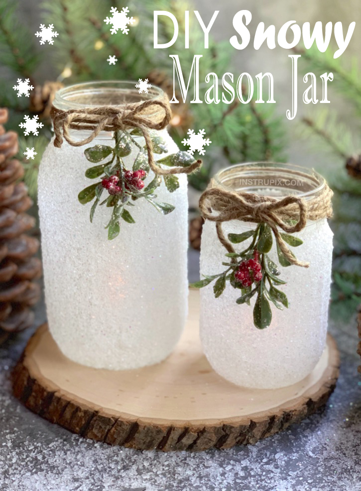 DIY Snowy Mason Jar Luminaries