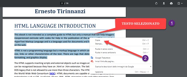 selezione e copia del testo