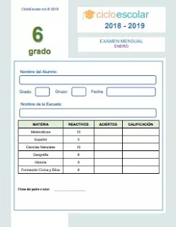 Examen Mensual Sexto grado 2018-2019