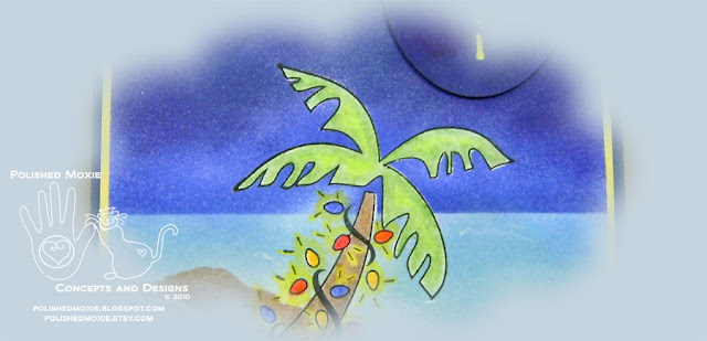 Picture of a portion of the imagery on the front of my Palm Tree Christmas Card