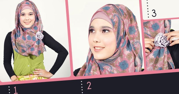 Cara Memakai Jilbab Pashmina Chiffon Bunga Mempesona 