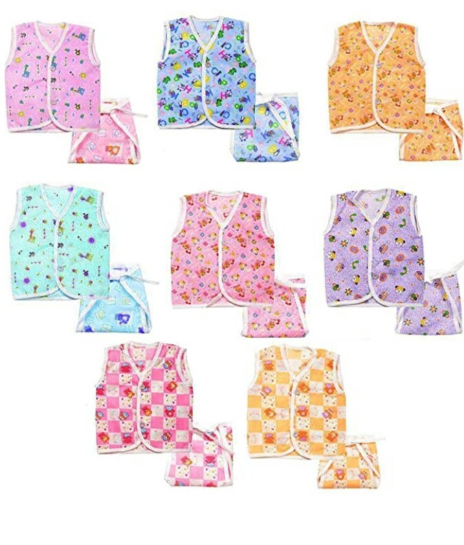  EIO New Born Cotton 8 Jhabla with 8 Langot Diaper (Pack of 16)