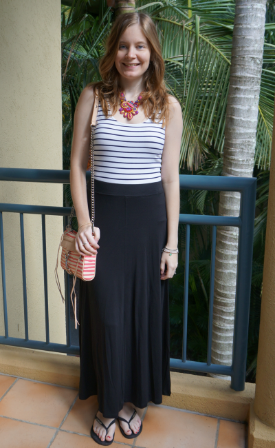 Away From Blue Striped Tank Statement Necklace Black Jersey maxi skirt RM MAC