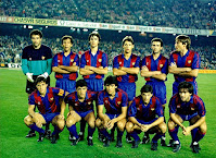 F. C. BARCELONA - Barcelona, España - Temporada 1986-87 - Zubizarreta, Gerardo, Moratalla, Lineker, Julio Alberto, Migueli; Víctor, Pedraza, Amarilla, Urbano y Marcos - F. C. BARCELONA 0, REAL ZARAGOZA 0 - 08/11/1986 - Campeonato de Liga de 1ª División, jornada 13 - Barcelona, Nou Camp - El Barcelona se clasificó 2º en la Liga, con Terry Venables como entrenador