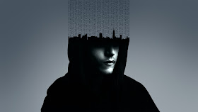 Cartel promocional de Mr Robot, con una imagen del protagonista y su mente desconstruida