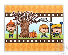 Sunny Studio Stamps Autumn Tree Card featuring Happy Harvest & Fall Kiddos stamps, Fall Flicks Filmstrip dies and Amazing Argyle Patterned Paper