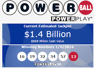 Powerball - Winning Numbers and Next Jackpot - Snapshot on 11 January 2016