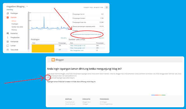 Cara supaya tayangan laman page views sendiri tidak dilacak di statistik blogger. Statistik tidak dihitung.