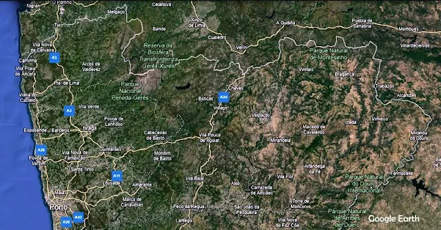 Mapa do Norte de Portugal - Google Earth