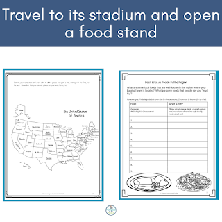 graphic organizers with a map of the U.S. for students to use on their Baseball-themed project-based learning