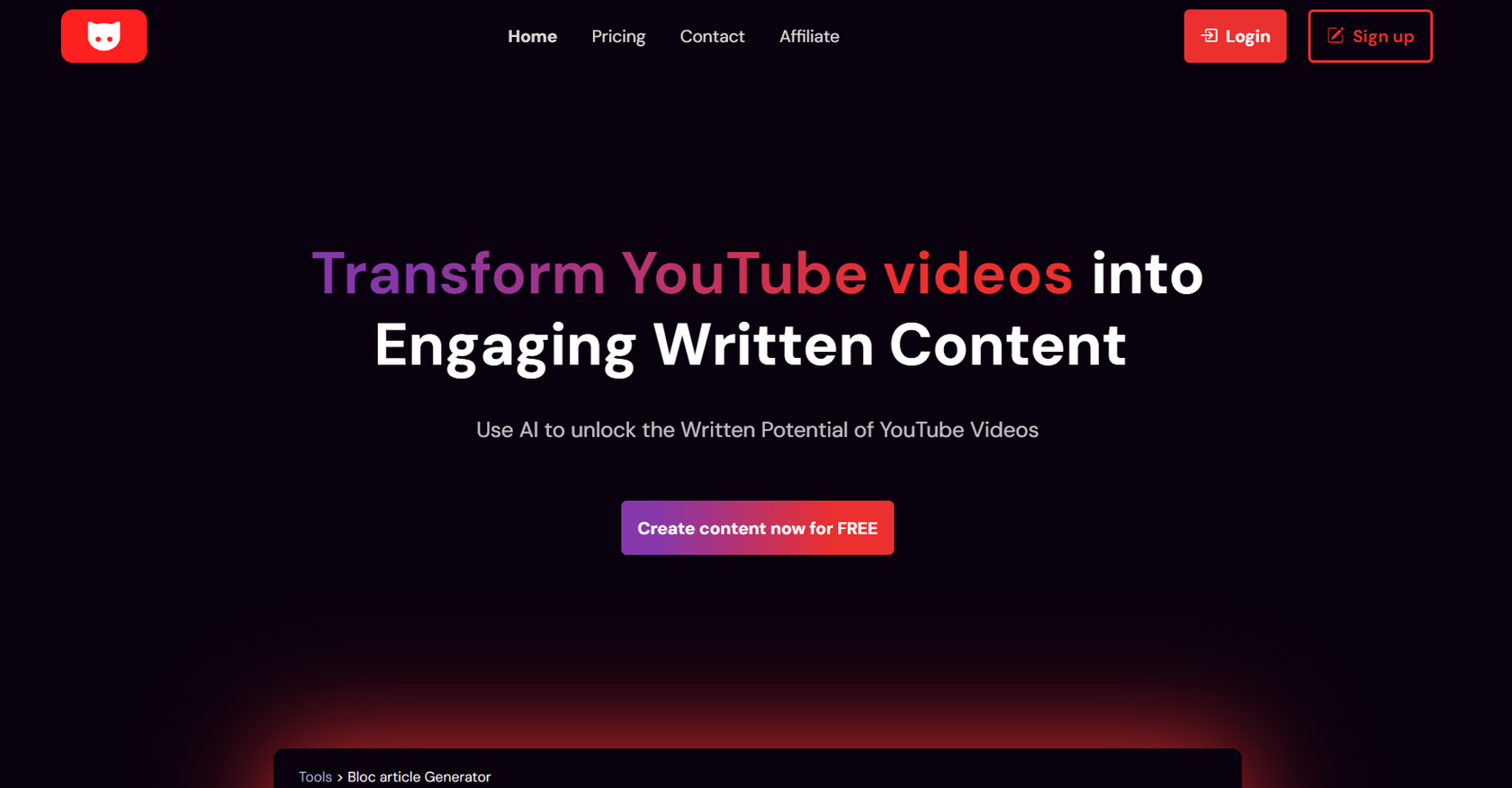 Instantly convert YouTube videos into high-quality text content using AI.