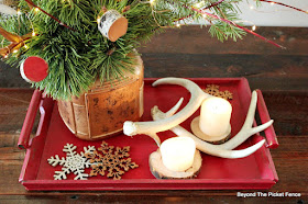 rustic, christmas centerpiece, antlers, copper mercury glass, fusion mineral paint, https://goo.gl/oJunq7