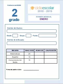 Examen Mensual Segundo grado 2018-2019