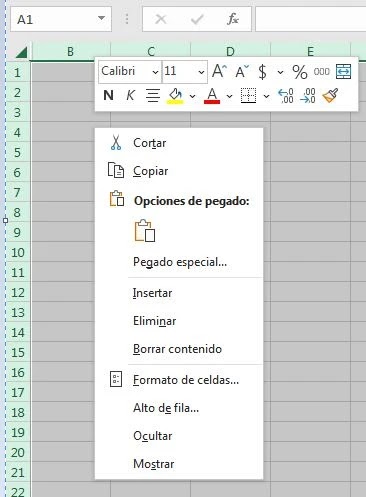 clic derecho en excel