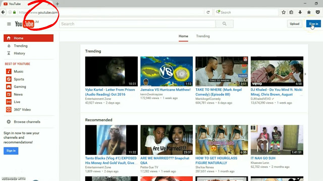  YouTube home page