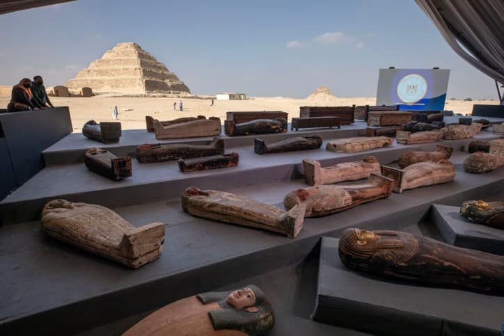 The Ministry of Antiquities announces a large archaeological discovery in the Saqqara region, Egypt.