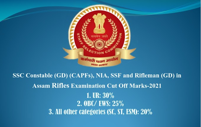 SSC Constable (GD) (CAPFs), NIA, SSF and Rifleman (GD) in Assam Rifles Examination Cut Off Marks-2021
