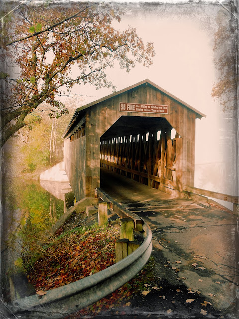 historic Lowell, covered bridge, fall colors