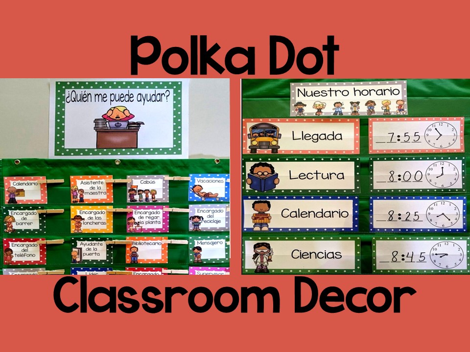 Classroom Decor in Spanish l Editable l BUNDLE l Polka Dot