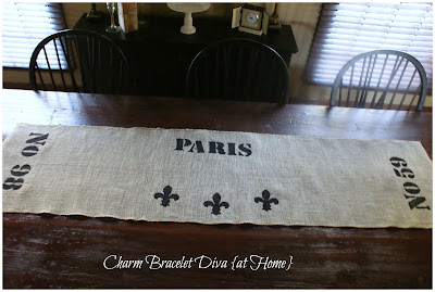 French stencilled Paris burlap table runner