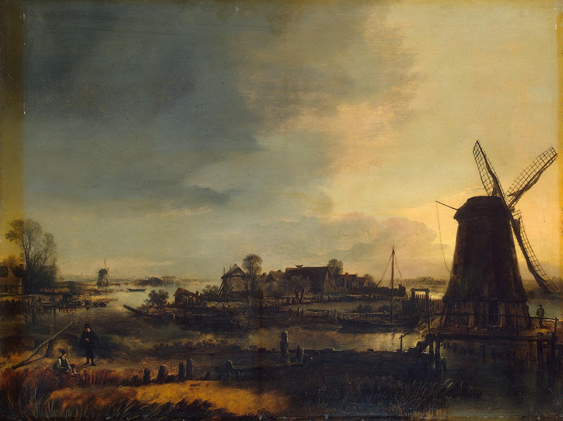 Landscape with a Windmill by Aert van der Neer - Landscape Paintings from Hermitage Museum
